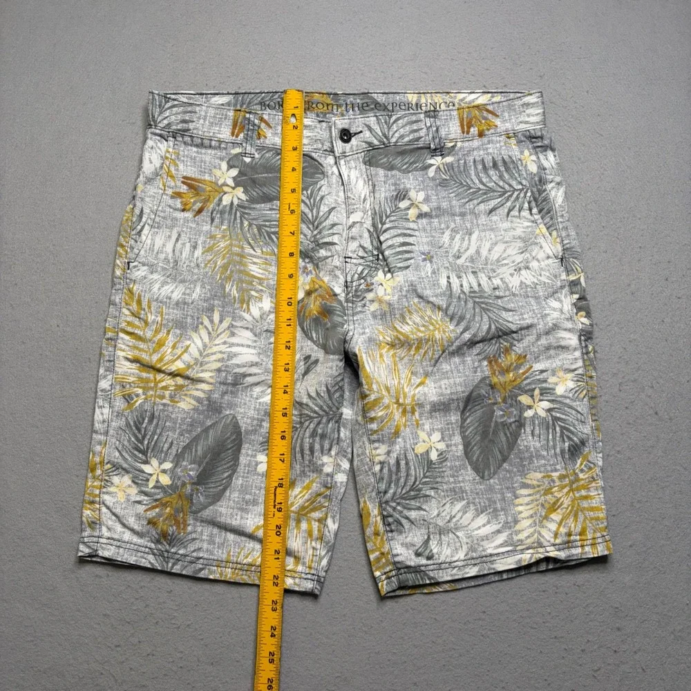 Prana Shorts Mens 34 Grey Tropical Floral Organic Cotton Stretch Flat Front